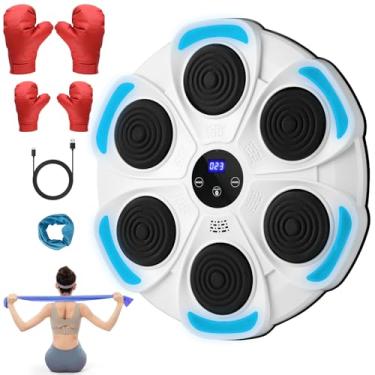 Imagem de komkoc Máquina de boxe musical com Bluetooth 5.0 - Saco de pancadas interativo para adultos e crianças, inclui 2 luvas, toalha e faixa de resistência - Equipamento de ginástica e fitness em casa