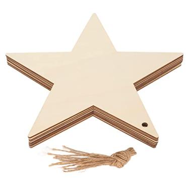 Imagem de Enfeites de estrela de madeira em branco inacabado pequenos artesanatos DIY Decoração suspensa de árvore de Natal para decoração de casa de férias 8 peças de toras de madeira com