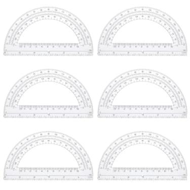 Imagem de 6 transferidores de plástico transparente, transferidor de medição de ângulo de semicírculo de 15 cm, transferidor básico de 180 graus para geometria, professor de matemática escolar