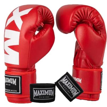 Imagem de Luva de Boxe Muay Thai Kickboxing MXM Vermelho + Bandagem 3m Preto - Maximum (14oz)
