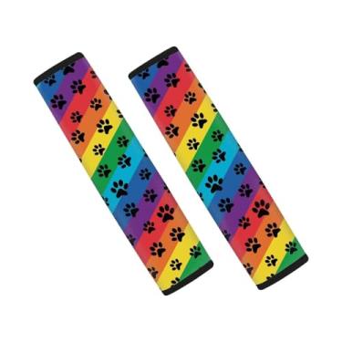 Imagem de Forchrinse Cinto de segurança de carro com estampa de pata de cachorro arco-íris para mulheres, protetor de capa de cinto de segurança macio, 2 peças