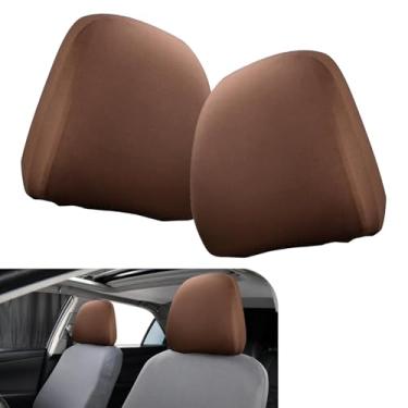 Imagem de Dogary 2 peças de capas de encosto de cabeça de carro, capas antiderrapantes de cobertura total com veludo espesso, proteção elegante para carro elástico macio à prova de arranhões, universal para a