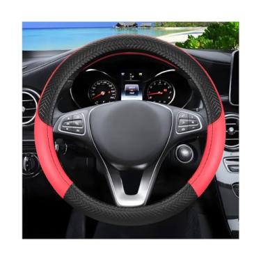 Imagem de Sandfren Capa de volante de carro, protetor de volante de couro respirável de 37-38 cm com forro antiderrapante, acessórios de decoração de interiores automotivos, ajuste universal (preto/vermelho)