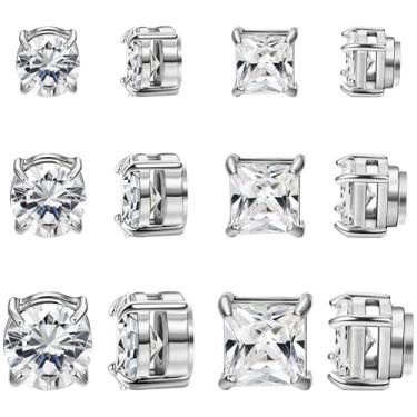 Imagem de NEWITIN 6 pares de brincos magnéticos de aço inoxidável, brincos magnéticos com clipe, brincos de cruz, brincos magnéticos de argola para homens e mulheres