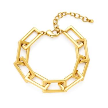 Imagem de VEDAIM Pulseira feminina grossa com clipe de papel banhada a ouro 18 K com corrente de elos ajustáveis para mulheres