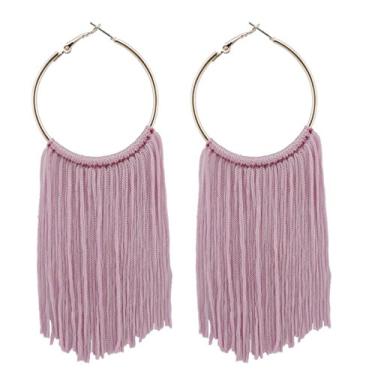 Imagem de Coiris Brincos de argola com borla para mulheres, Bijuteria Metal