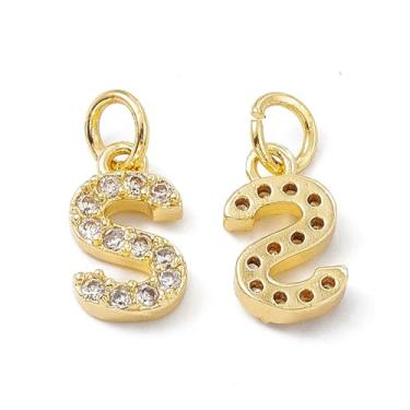 Imagem de Ipotkitt Pingentes de zircônia cúbica de latão dourado com letra A~Z com anel de salto, pingentes de letras do alfabeto para joias faça você mesmo, pulseira, colar, brincos, artesanato, Latão, Sem