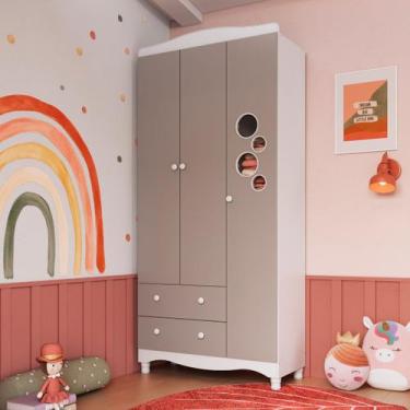 Imagem de Guarda Roupas Infantil 3 Portas e 2 Gavetas 91x40x198 cm Branco e Cinn