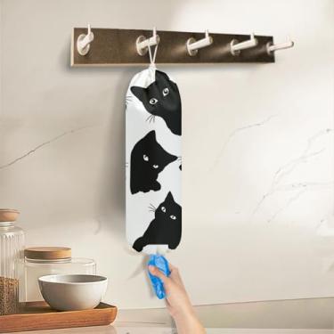 Imagem de Suporte de saco de plástico para gatos, suporte de sacola de compras, presentes para amantes de gatos, suportes de plástico para compras, organizador de sacos de lixo de parede para dia dos namorados