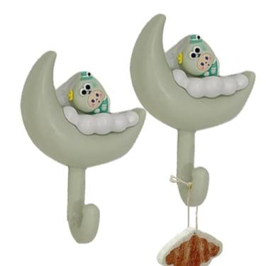 Imagem de Porta-chaves para parede, ganchos para casacos - Ganchos adesivos para toalha em formato de lua e nuvem de parede | Ganchos adesivos em forma de lua e nuvem para toalha chave para armário de cozinha