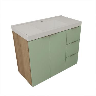 Imagem de Gabinete de Banheiro com Pia Vittare 2 Portas 3 Gavetas Carvalho e Verde
