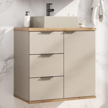 Imagem de Gabinete de Banheiro Aqua 1 Porta 3 Gavetas Nude e Carvalho