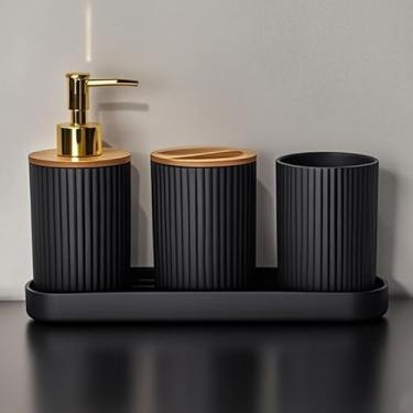 Imagem de Conjunto Lavabo Luxo 2 ou 4 Peças Kit Completo para Pia de Banheiro Moderno(Kit4 listras circulares Preto)