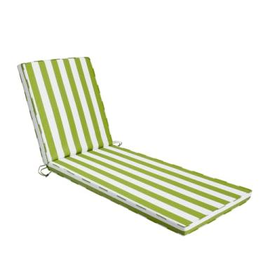 Imagem de Iheqard Conjunto de 2 almofadas de espreguiçadeira para ambientes externos, 180 x 56 x 7,6 cm, almofadas de móveis com capas laváveis para piscina, pátio, gramado (listras verdes + brancas, 1 peça)