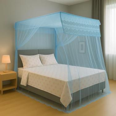 Imagem de Mosquiteiro Casal Sem Armação Para Cama | Tela Antimosquito Leve e Ventilada(Azul)