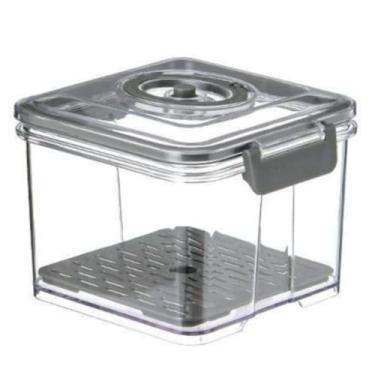 Imagem de Pote Hermético com Bomba de Vácuo, 2L, Plástico Livre de BPA, Cinza, Sistema de Vedação, 22,5 x 15 x 12 cm, para Armazenamento de Alimentos