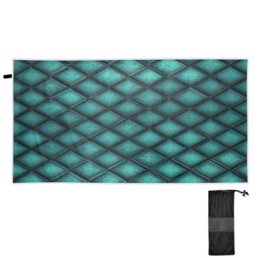 Imagem de ATTX Toalha de praia xadrez geométrica em aquarela azul-petróleo 76 x 152 cm - Cobertor de microfibra leve de secagem rápida e resistente à areia para piscina, ioga, academia e viagens | Esportes de