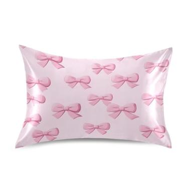 Imagem de Blueangle Linda fronha de cetim com gravata borboleta para cabelo e pele, fronha de seda, tamanho Queen (50,8 x 76,2 cm) - Capas de almofada de cetim refrescantes com fecho de envelope (315)