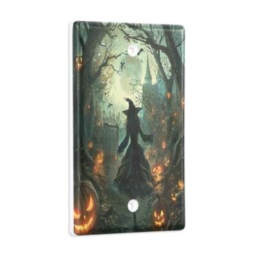 Imagem de Blueangle Placa de parede decoradora de capa em branco, tamanho padrão 1 gangue Halloween Witch Switch Cover para quarto de escritório em casa, 4,53 x 2,76 polegadas (554)