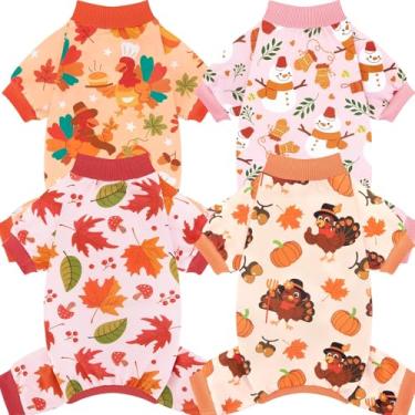 Imagem de XPUDAC Pacote com 4 pijamas de cachorro de peru de ação de graças, macios, elásticos, roupas engraçadas de outono para cães pequenos, médios, meninos, meninas, gatos, fantasia de cachorro, G