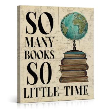 Imagem de Livro de leitura vintage sala de aula impressão de arte de parede Tantos livros tão pouco tempo pintura livro amante decoração de parede para biblioteca, estudo, sala de leitura, dormitório, tela