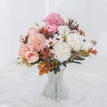 Imagem de Flores artificiais 6 cabeças bola de outono crisântemo rosa-9614(Branco-1)