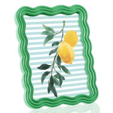 Imagem de AceOrbit Moldura recortada de 12 x 17 cm, linda borda ondulada, moldura de madeira de vidro real para exibição de mesa, decoração de casa, família, amigos, presentes de formatura de casamento (verde