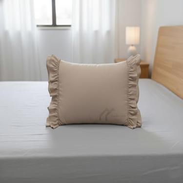 Imagem de Fronha de almofada de camada dupla com babados king size francês estilo country vintage com fecho de zíper 100% algodão egípcio fronha para quarto 50,8 cm x 91,4 cm, cinza-acastanhado