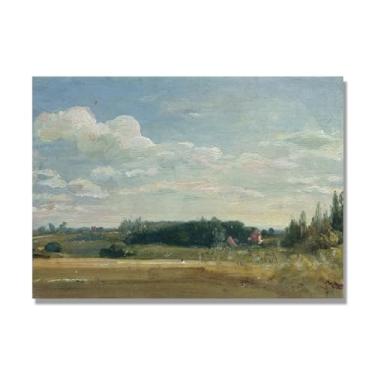 Imagem de Arte em tela de paisagem estilo Constable, (paisagem 38), pintura romântica do campo inglês, decoração de parede texturizada com pincelada pesada. Somente tela de 70 x 98 cm - 27,5 x 38,6 pol