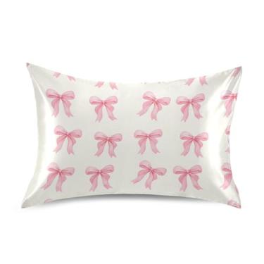 Imagem de SEHANY Capas de almofada de seda com laço rosa para cabelo e pele, capas de almofada de cetim respiráveis macias e refrescantes com fecho de envelope, tamanho king (50 x 76 cm)