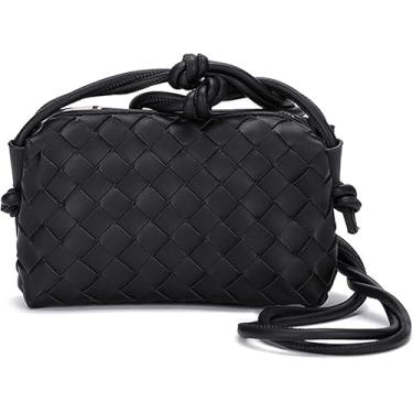 Imagem de Upkasy Bolsa de ombro feminina de tecido transversal, pequena bolsa de couro vegano, preta