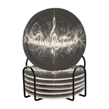 Imagem de STAYTOP Conjunto de 6 peças de porta-copos de piano preto e branco ou porta-copos de bar para bebidas, porta-copos de fazenda ou porta-copos de mesa rústicos, porta-copos modernos de algodão para o