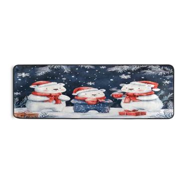 Imagem de Qilmy Tapete de corredor fofo de animal branco celebrando o Natal 183 x 61 cm, antiderrapante, antifadiga, confortável, tapetes longos, para quarto, sala de estar, banheiro, corredores, entrywa361