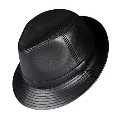 Imagem de uhyOHF Chapéu trilby de couro clássico masculino e feminino chapéu de cavalheiro chapéu de sol jazz (A-M