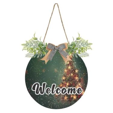Imagem de YETTASBIN Placa de boas-vindas para árvore de Natal, placa de parede à prova d'água, guirlanda decorativa de alpendre para inauguração de casa, quintal, jardim, decoração de férias, 30 x 30 cm
