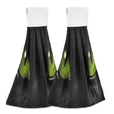 Imagem de Wassud Toalhas de mão penduradas de cozinha, pacote com 2, toalhas de banheiro super macias com olhos verdes com laços de adesivo mágico, toalha de secagem rápida altamente absorvente para banho