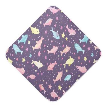 Imagem de Toalhas de bebê com capuz toalha de bebê absorvente ultra macia padrão golfinho musselina algodão toalhas de banho para recém-nascidos crianças pequenas 35x35 polegadas