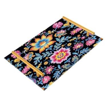Imagem de Wassud Bandeja de banheiro floral colorida com alças, organizador de perfume de joias de acrílico para banheiro, quarto, cozinha, balcão de 30 x 20 cm