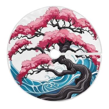 Imagem de Wassud Saia para árvore de Natal, decoração de árvore de cerejeira, enfeites de Natal, tapete de árvore pequena para decoração de festa de ano novo, 91 cm