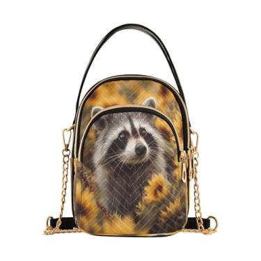 Imagem de CEBUGI Bolsa tiracolo feminina clutch bolsa de telefone guaxinim girassol elegante bolsa de ombro com alça de corrente removível