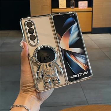 Imagem de XLCZMYL Capa de telefone transparente galvanizada astronauta de luxo para Samsung Galaxy Z Fold 5 4 3 Fold5 Fold4 Fold3 5G capa transparente com suporte, prata, para Galaxy Z Fold4