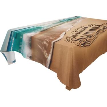 Imagem de Burbuja Toalha de mesa Welcome Summer, toalha de mesa quadrada anti-rugas grossa para decoração de jantar, cozinha, festa, 137 x 137 cm