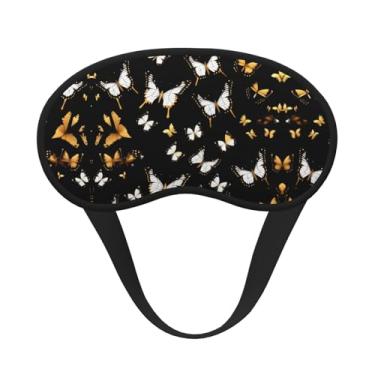 Imagem de Máscara de dormir blecaute com estampa preta de borboletas brancas douradas, máscara de luz macia, para dormir, meditação, viagem, ioga