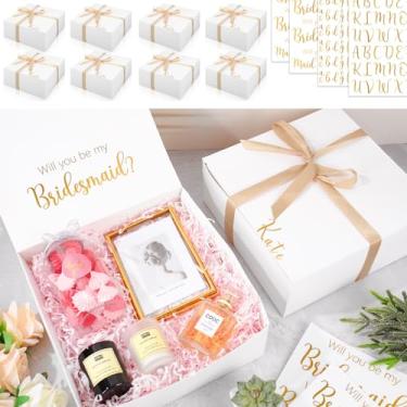 Imagem de JarThenaAMCS 8 conjuntos de caixas de pedido de dama de honra Will You Be My Bridesmaid Box Maid Matron of Honor caixa de presente de papel com nome dourado para chá de panela, lembrancinhas de festa