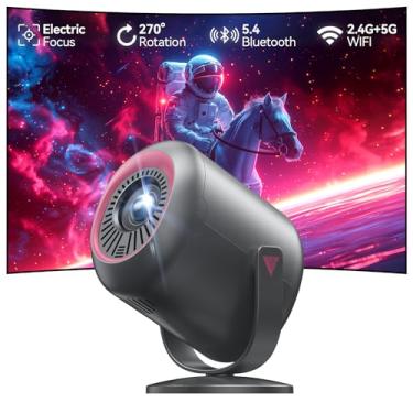 Imagem de Mini projetor [com suporte de 360°], projetor portátil com suporte 4K, [Keystone automático de foco elétrico] projetor com Wi-Fi e bluetooth