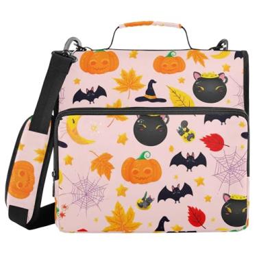 Imagem de Burbuja Linda bolsa de fichário com zíper com 3 anéis de elementos de Halloween com lixa expansível e alça de ombro serve para laptop de 13 polegadas, vários bolsos para trabalho de escritório
