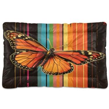 Imagem de CEBUGI Cama para cães de 91 x 61 cm, lavável, respirável, tapete para animais de estimação com fundo antiderrapante, almofada de borboleta laranja para cães pequenos e médios