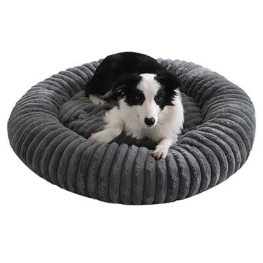 Imagem de Cama grande para cães - Cama ortopédica redonda e relaxante para animais de estimação, camas em forma de rosca para gatos de tamanho médio para aliviar a ansiedade(Dark Gray,19.in)