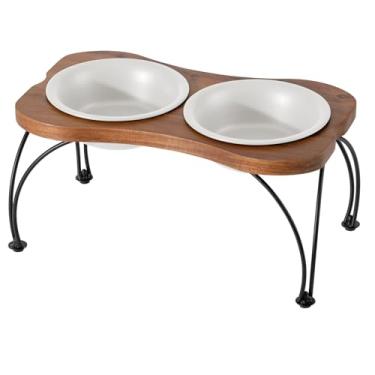 Imagem de Havniva Conjunto de tigela dupla elevada de cerâmica de 18 cm com suporte antiderrapante, pratos de comida e água para cães médios e grandes, abertura ampla com bordas arredondadas (branco fosco)