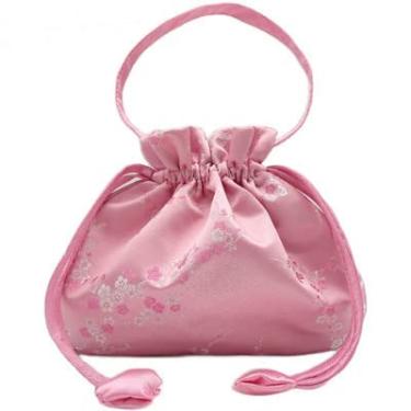 Imagem de Only My Live Home 10 peças grandes chinesas de brocado de seda com cordão bolsas femininas forradas bolsa de armazenamento bolsa grossa de tecido artesanal sacos de presente alças (rosa (10 peças